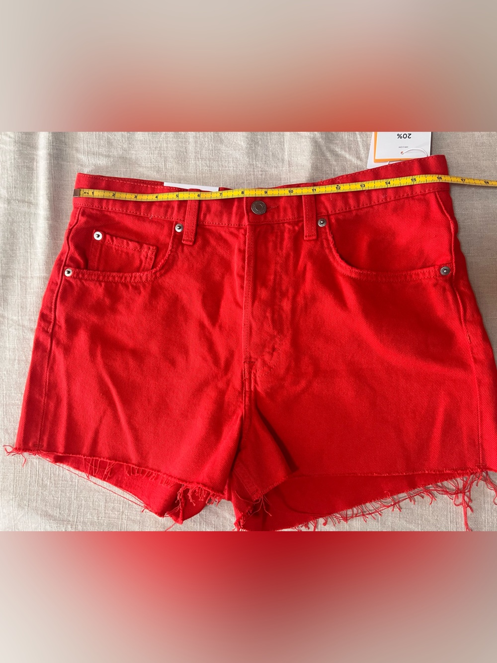 H&M Red High-Rise Frayed Hem Jean Shorts